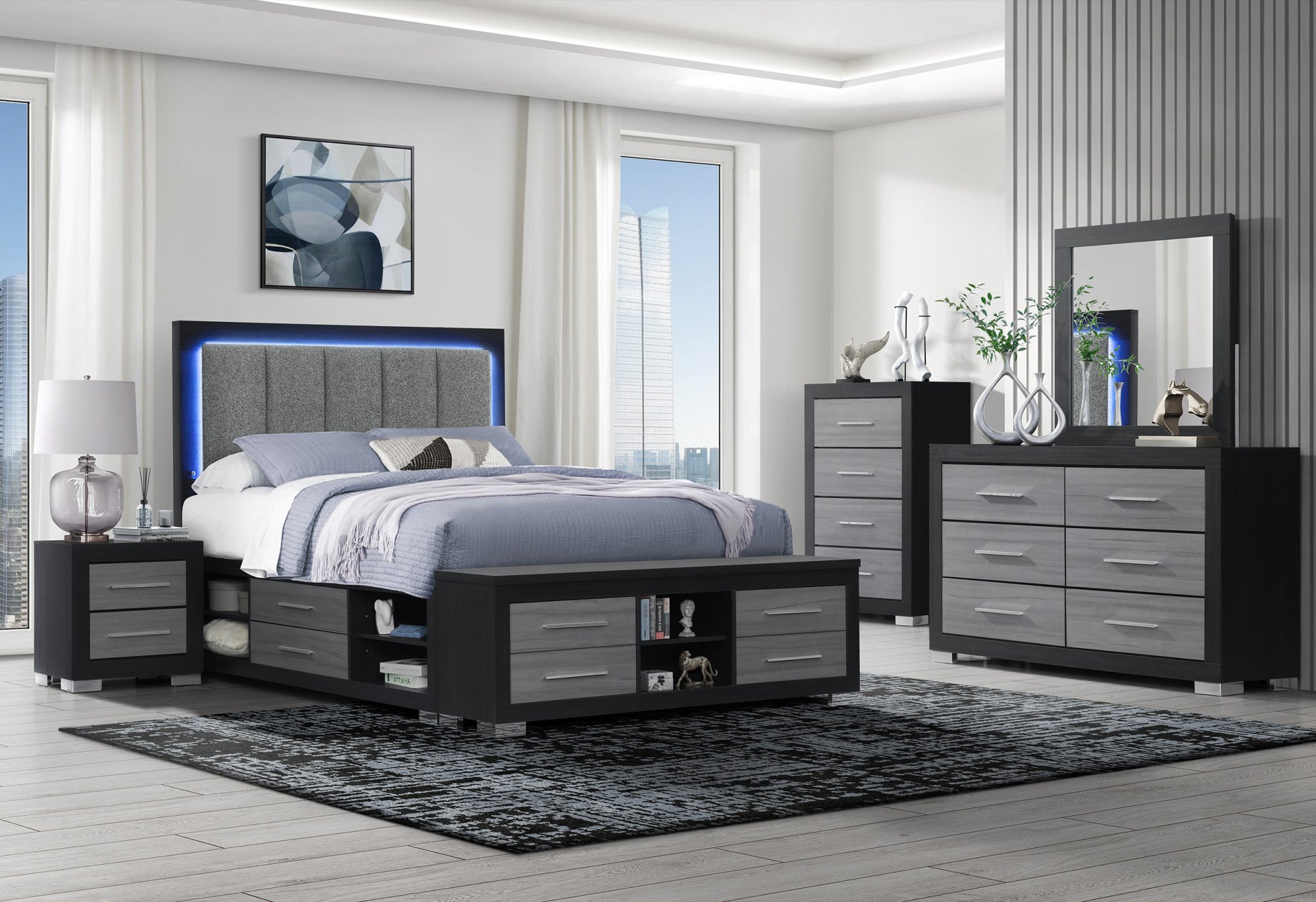 Emma Black-Grey Bedroom Set